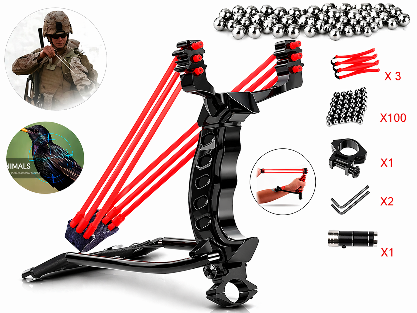 Mocna Proca z Celownikiem Laserowym + 100 Kulek – Profesjonalne Polowanie i Zabawa